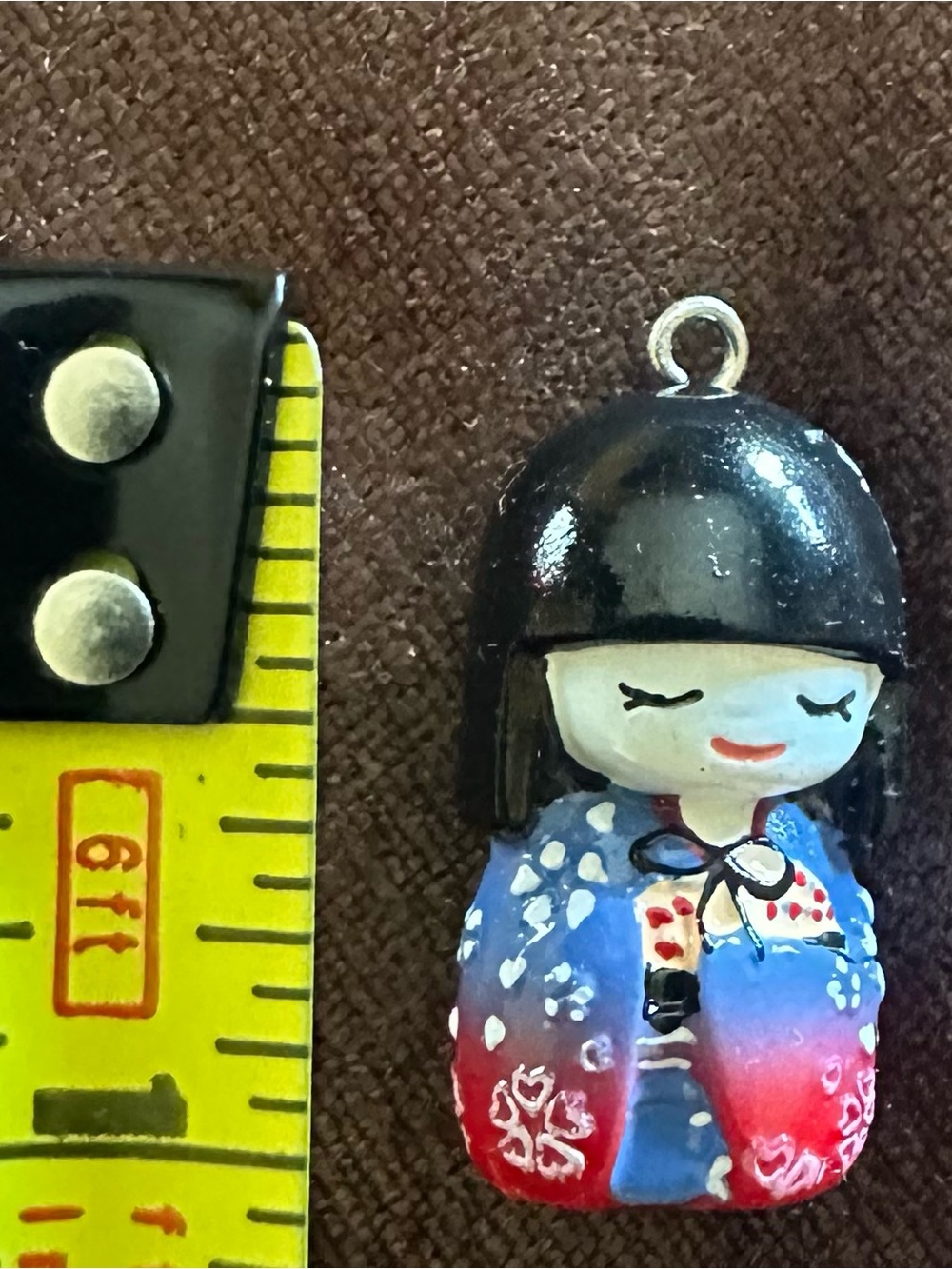 Kokeshi Doll Charm Pendant in Blue, Red, White